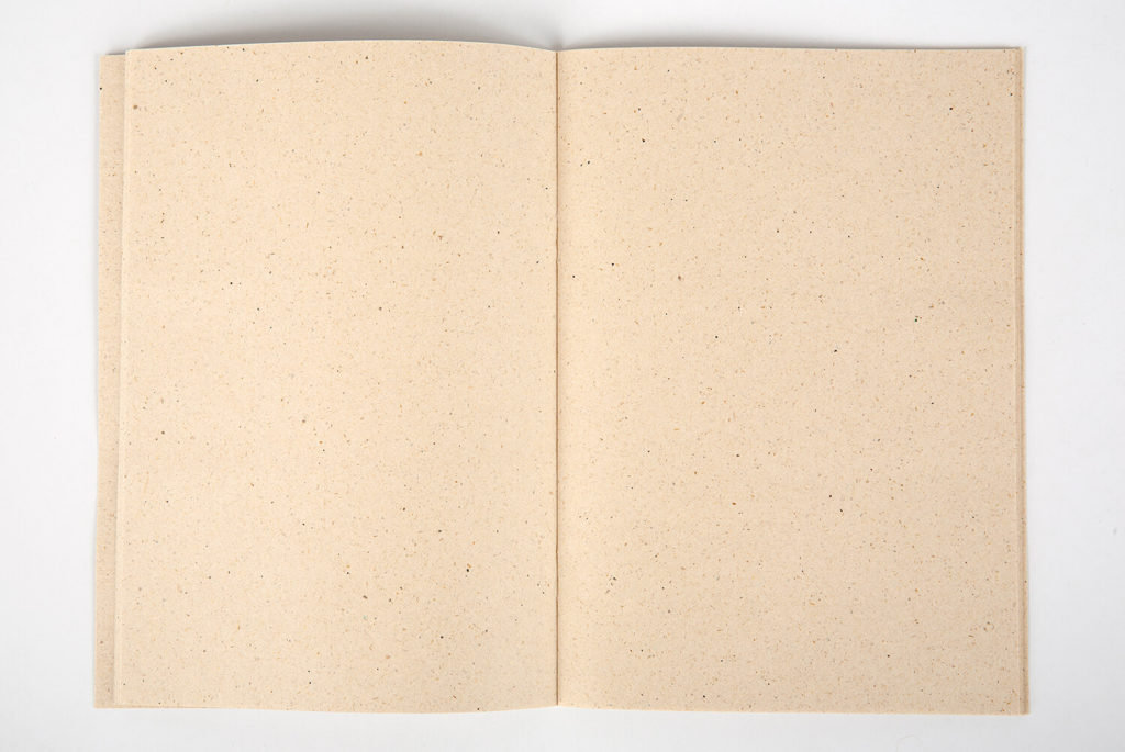 Open notebook with light beige slightly spotty paper.
